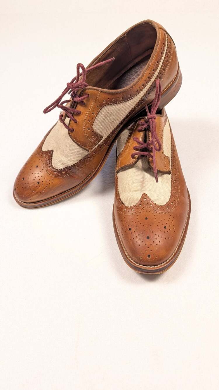 Johnston & Murphy Men's Garner Wingtips Brown Leather and Linen 9.5